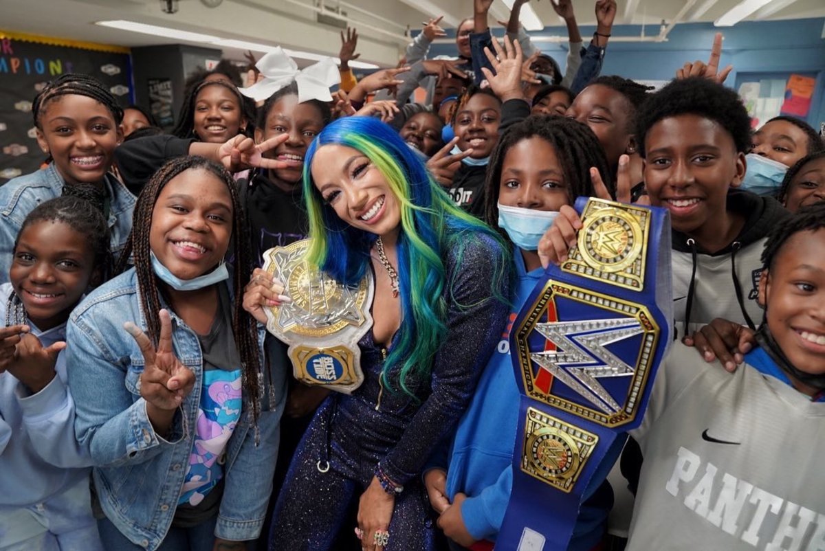 WWE's Sasha Banks makes surprise visit to Brooklyn middle school wrestling club - Figure Four Online