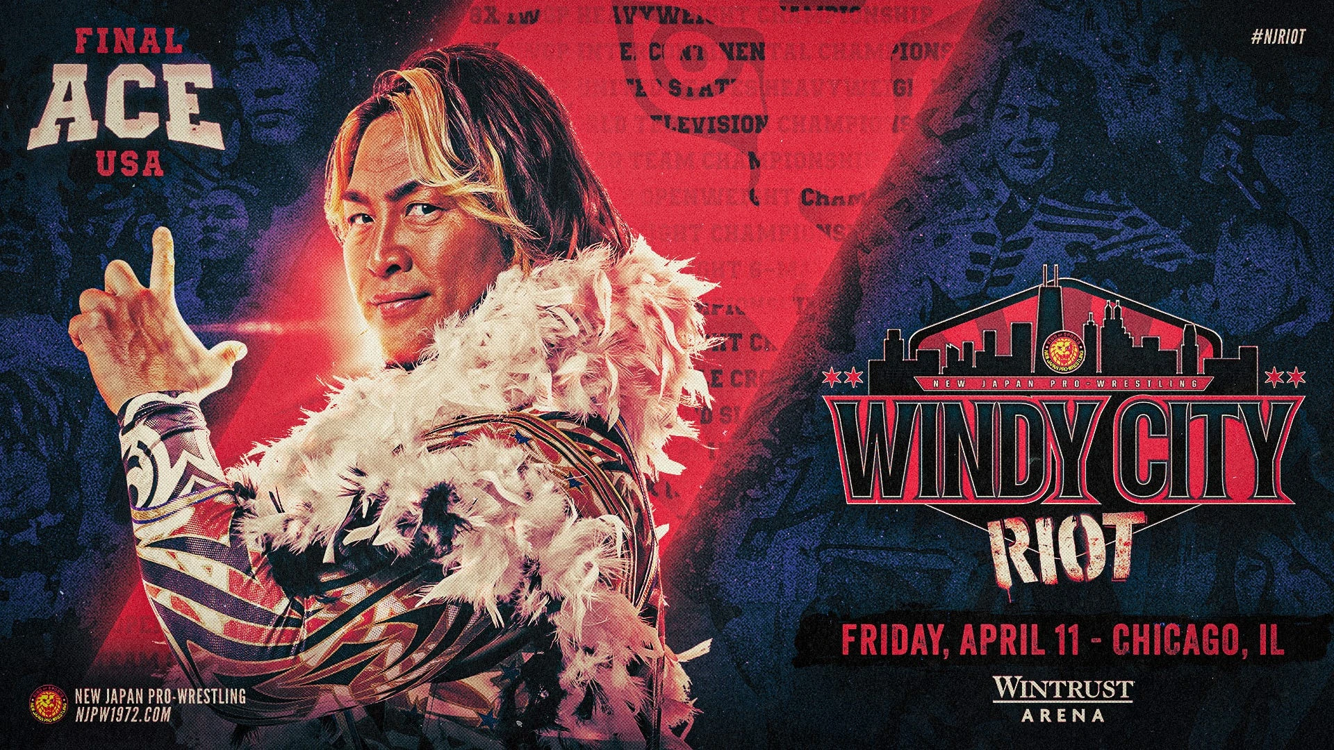 NJPW Windy City Riot 2025 Global Start Times Poster Hiroshi Tanahashi