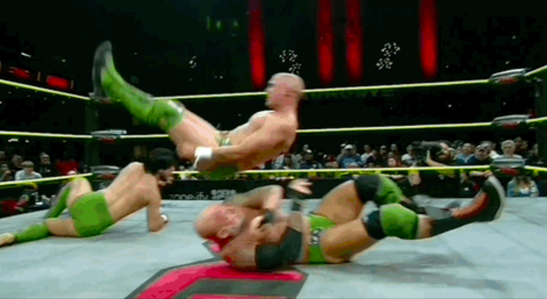 Eric Young piledriving Travis Williams