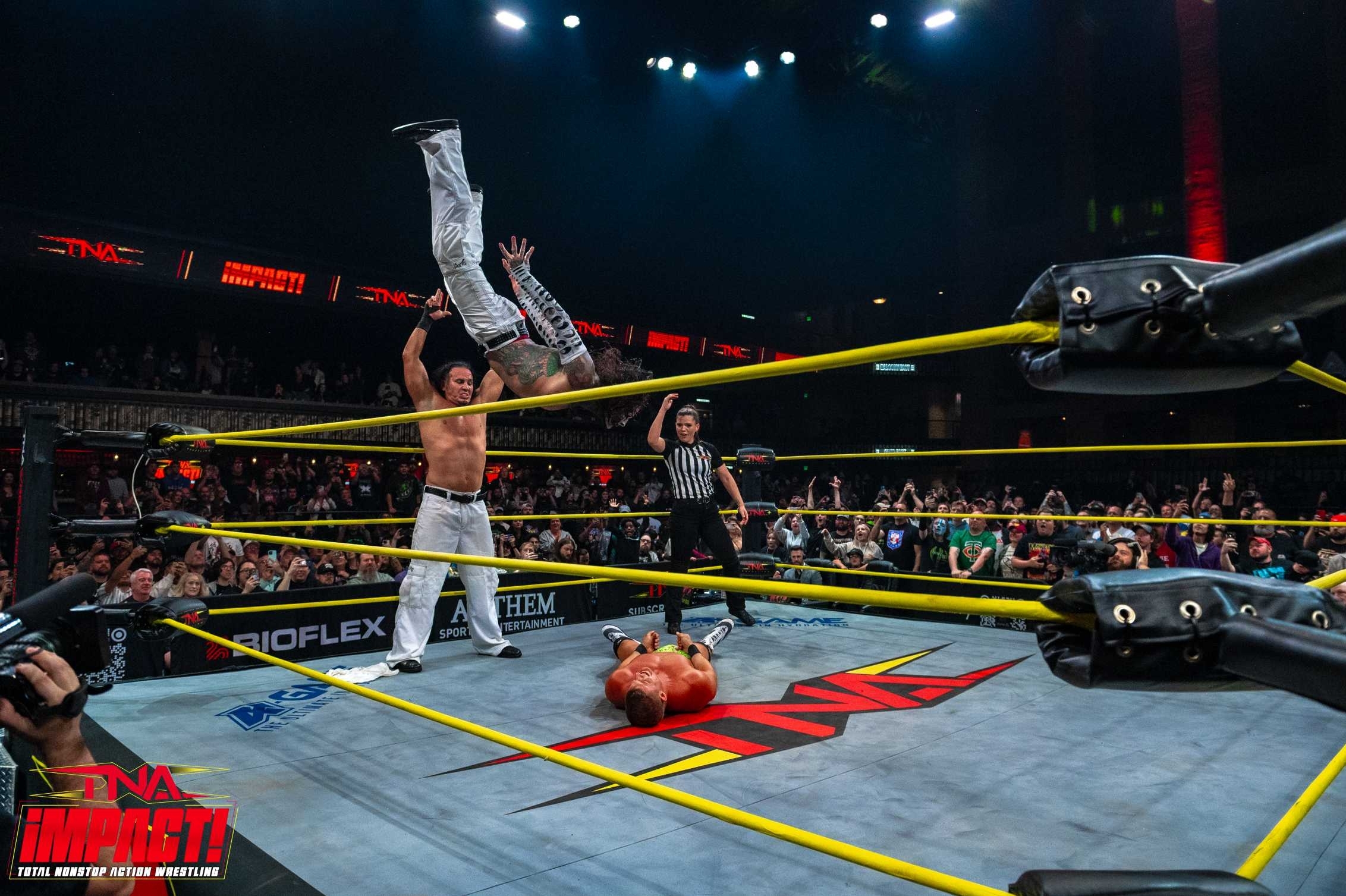 Jeff Hardy hits a swanton on Ryan Nemeth