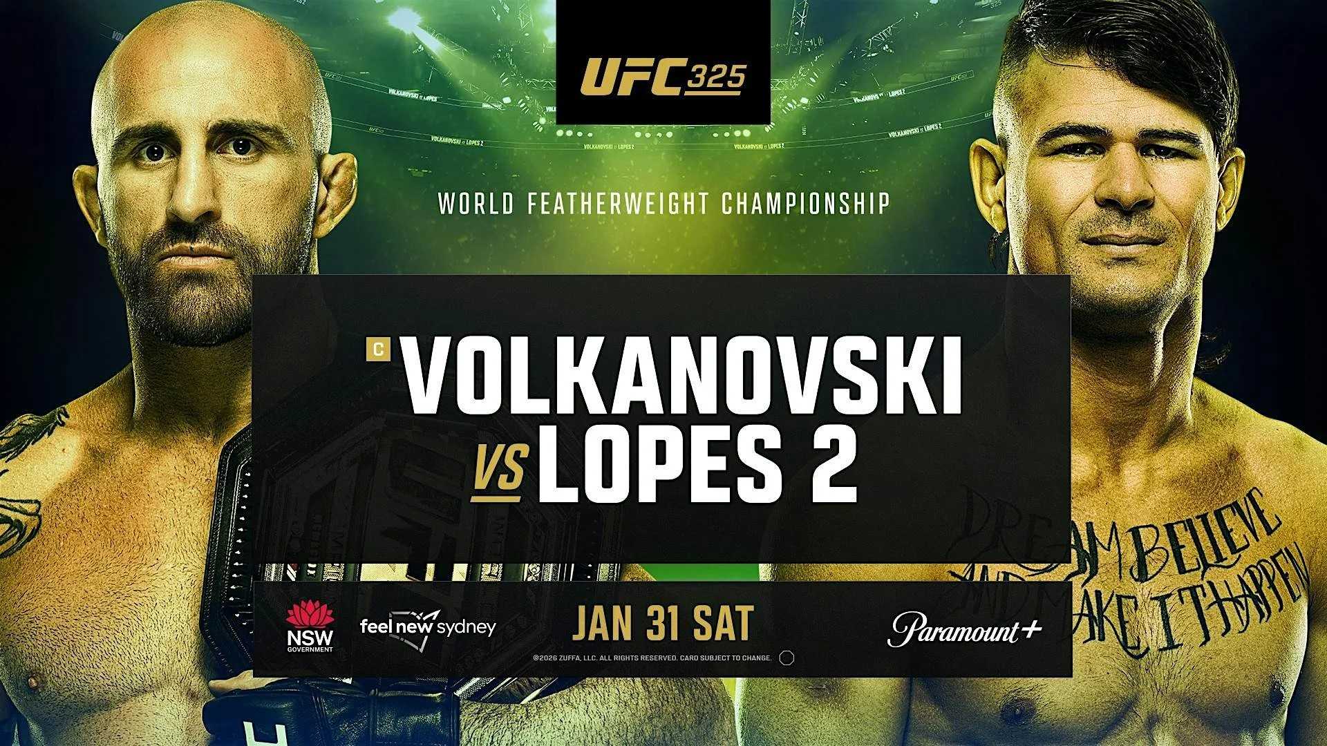 UFC 325 live results: Alexander Volkanovski vs. Diego Lopes 2