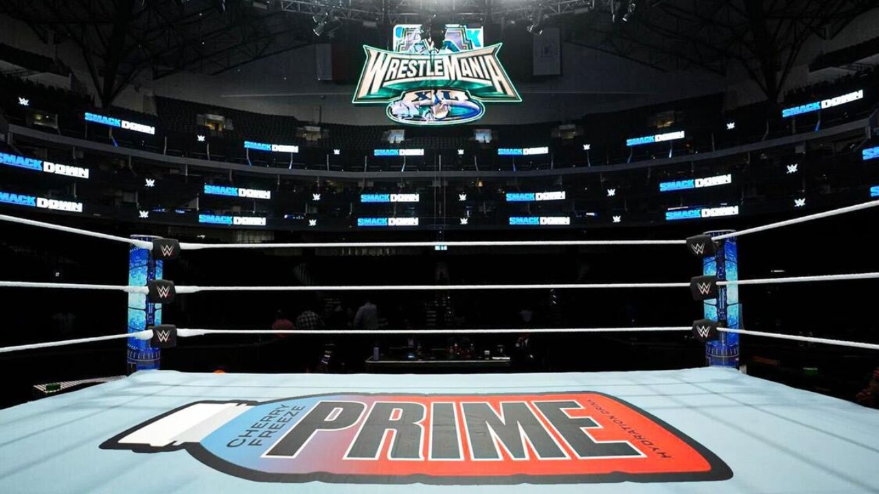 WWE ring mat sponsors with PRIME logo