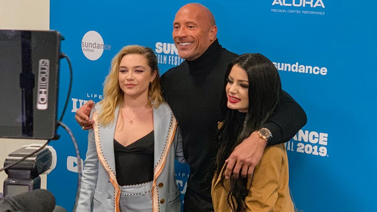 The Rock with Paige and Florence Pugh