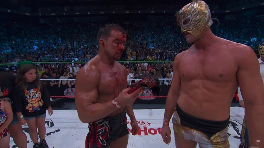 Chad Gable cuts a promo after his loss at AAA Noche de los Grandes