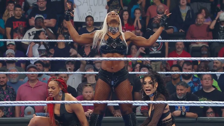 Rhea Ripley with B-Fab and Michin