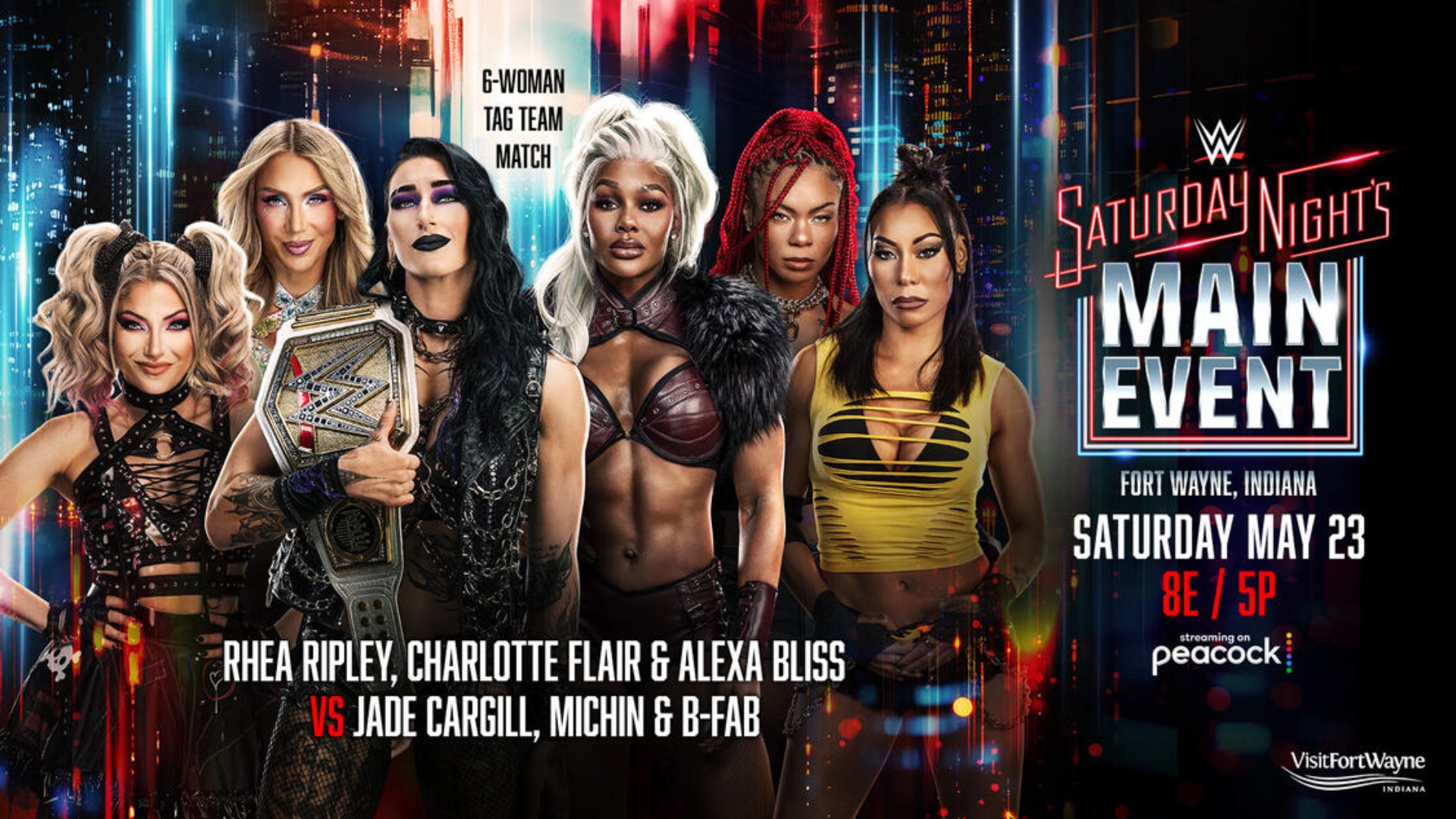 WWE SNME May 2026 Rhea Ripley Alexa Bliss Charlotte Flair Jade Cargill Michin B Fab